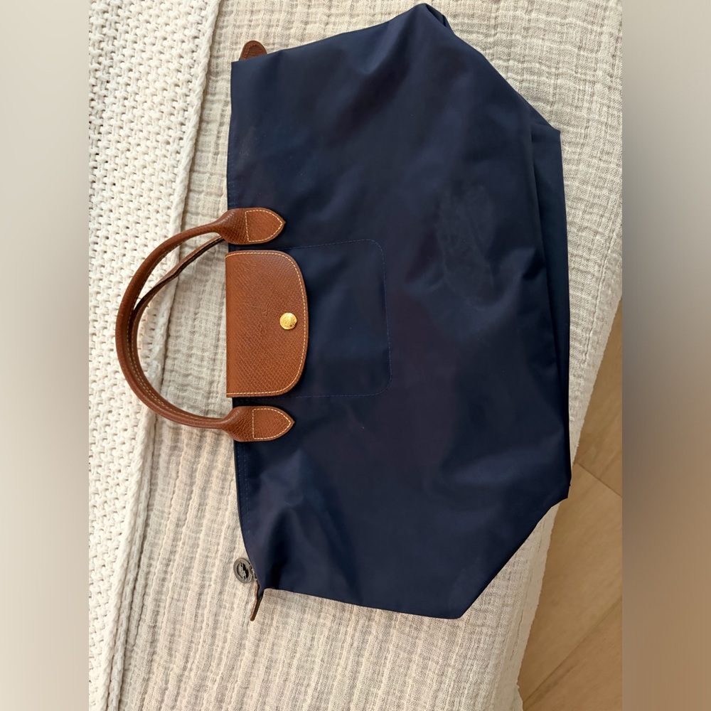Longchamp Navy and Brown Le Pliage Tote